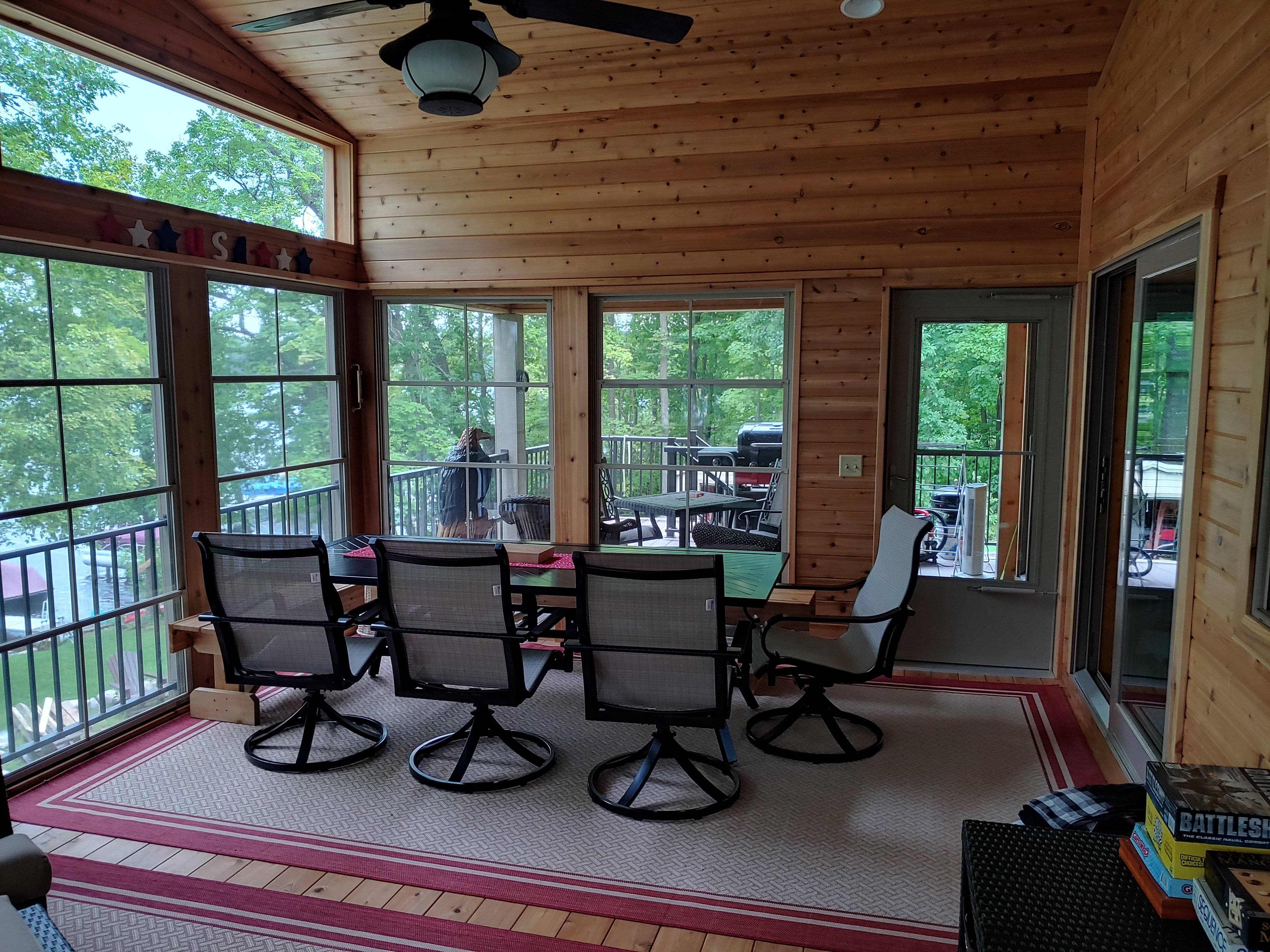 Screened in eating area